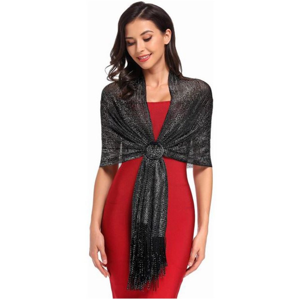 SPARKLING Black Metallic Dressy SHAWL Scarf WRAP